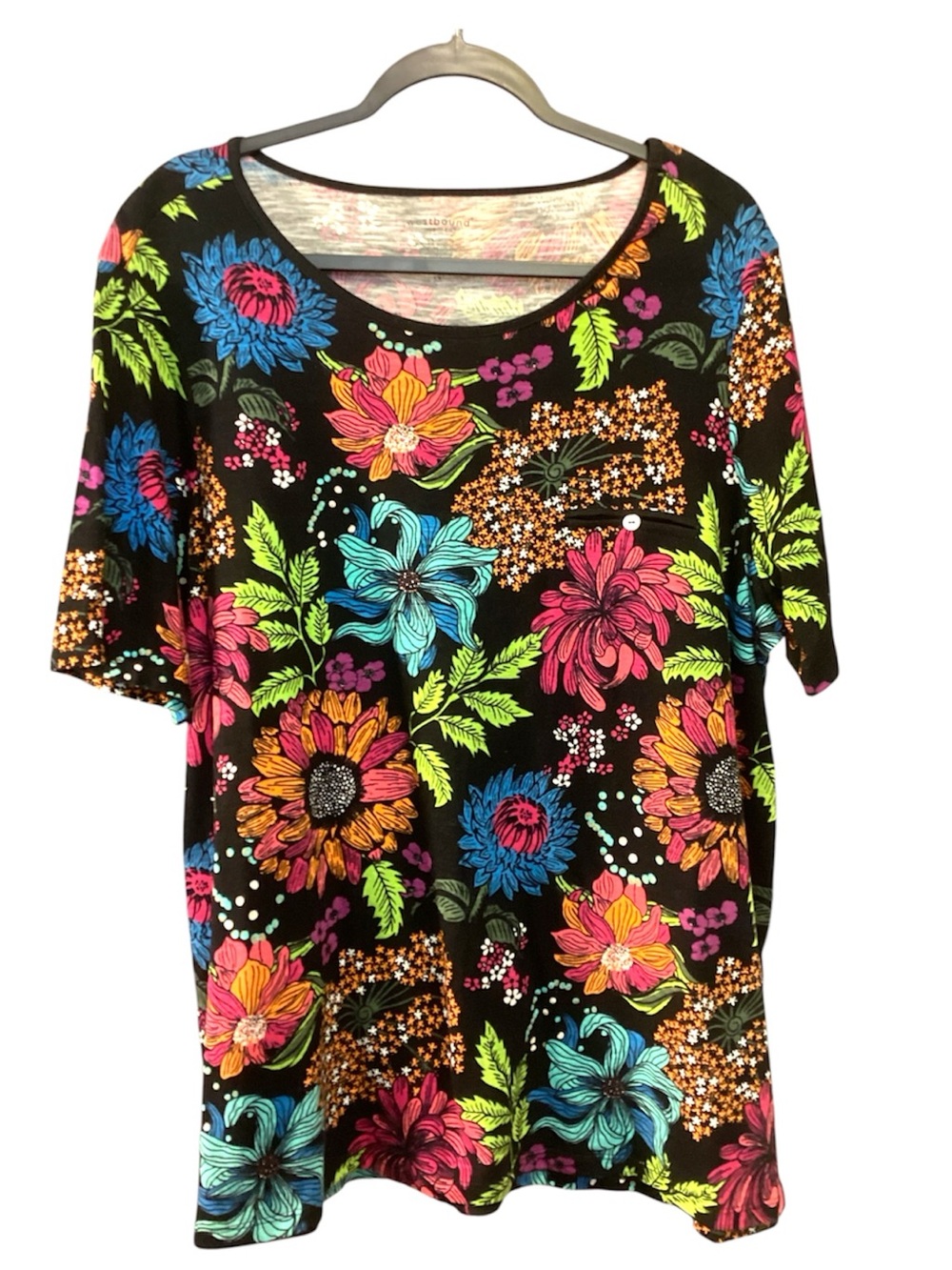 NWT Westbound Black Floral Scoop Neck Tee with Bright Multicolor Blooms